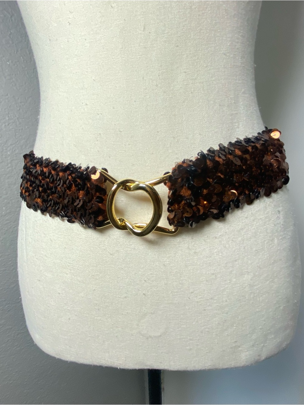 Y2K Brown & Copper Sequin Stretch Belt One Size